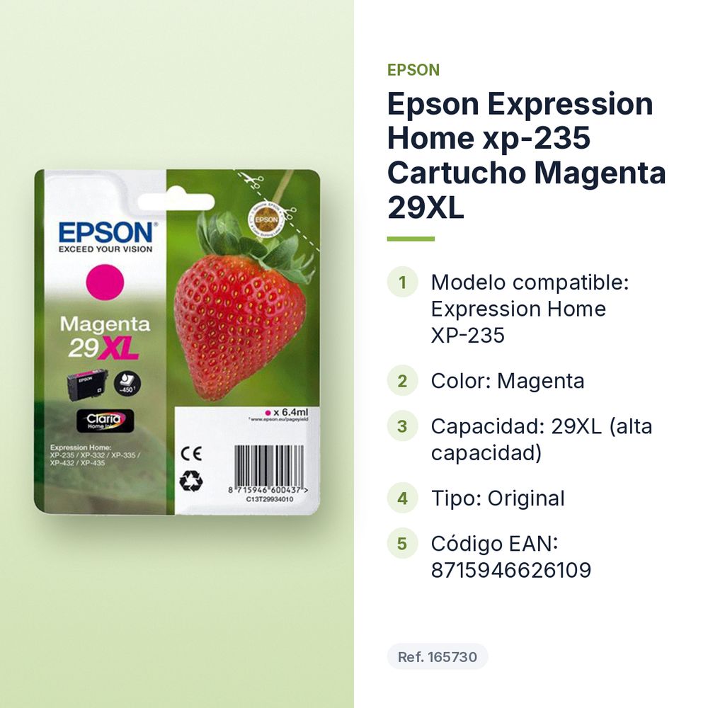 EPSON EXPRESSION HOME XP-235 CARTUCHO MAGENTA 29XL - características principales