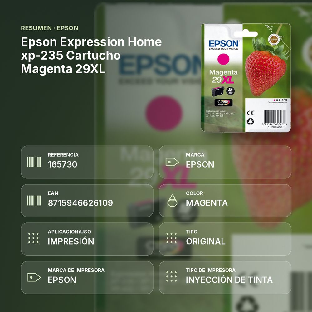 EPSON EXPRESSION HOME XP-235 CARTUCHO MAGENTA 29XL - resumen de atributos