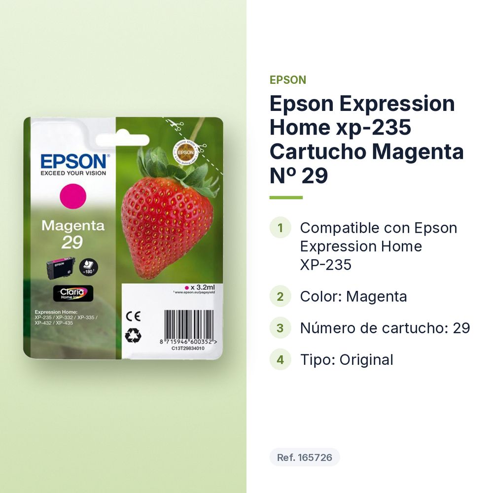 EPSON EXPRESSION HOME XP-235 CARTUCHO MAGENTA Nº 29 - características principales