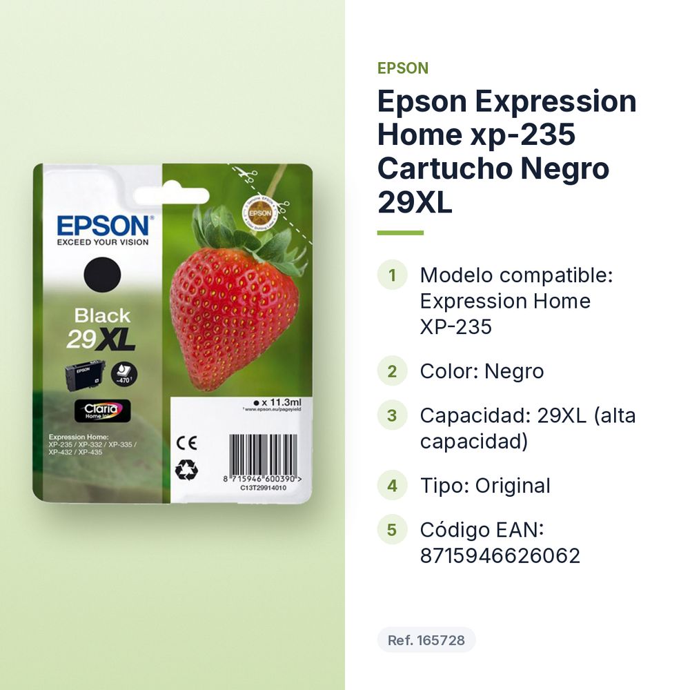EPSON EXPRESSION HOME XP-235 CARTUCHO NEGRO 29XL - características principales