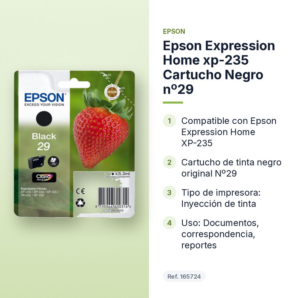 EPSON EXPRESSION HOME XP-235 CARTUCHO NEGRO Nº29 - características principales