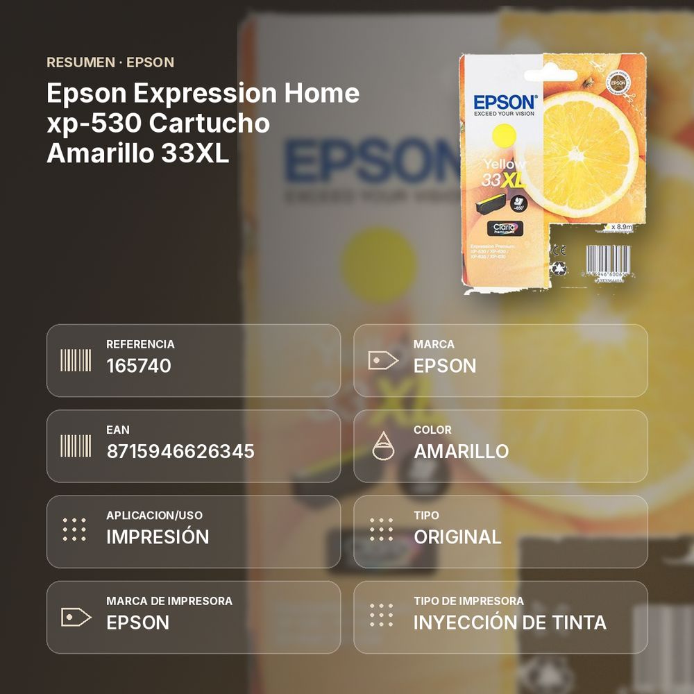 EPSON EXPRESSION HOME XP-530 CARTUCHO AMARILLO 33XL - resumen de atributos