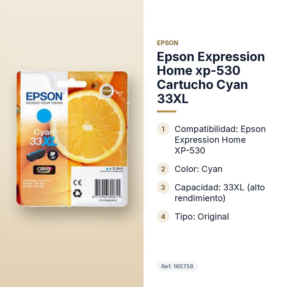 EPSON EXPRESSION HOME XP-530 CARTUCHO CYAN 33XL - características principales