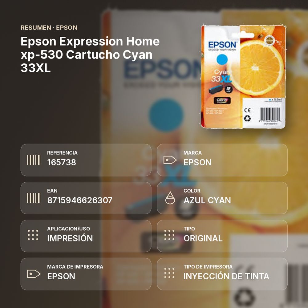 EPSON EXPRESSION HOME XP-530 CARTUCHO CYAN 33XL - resumen de atributos