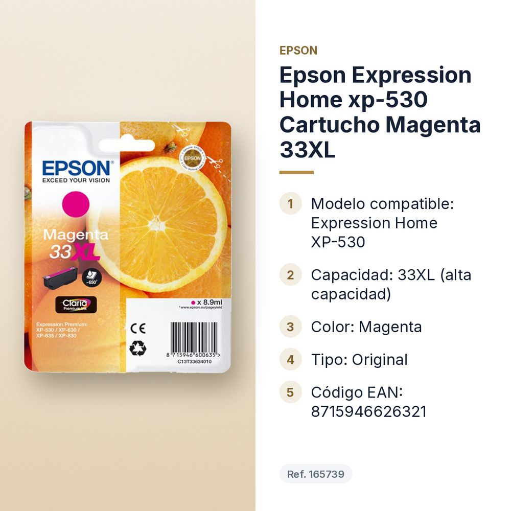 EPSON EXPRESSION HOME XP-530 CARTUCHO MAGENTA 33XL - características principales