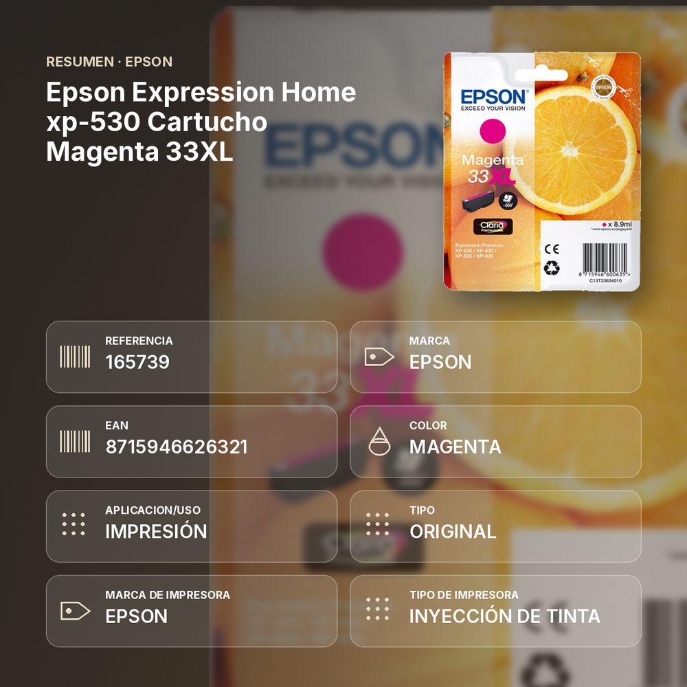 EPSON EXPRESSION HOME XP-530 CARTUCHO MAGENTA 33XL - resumen de atributos
