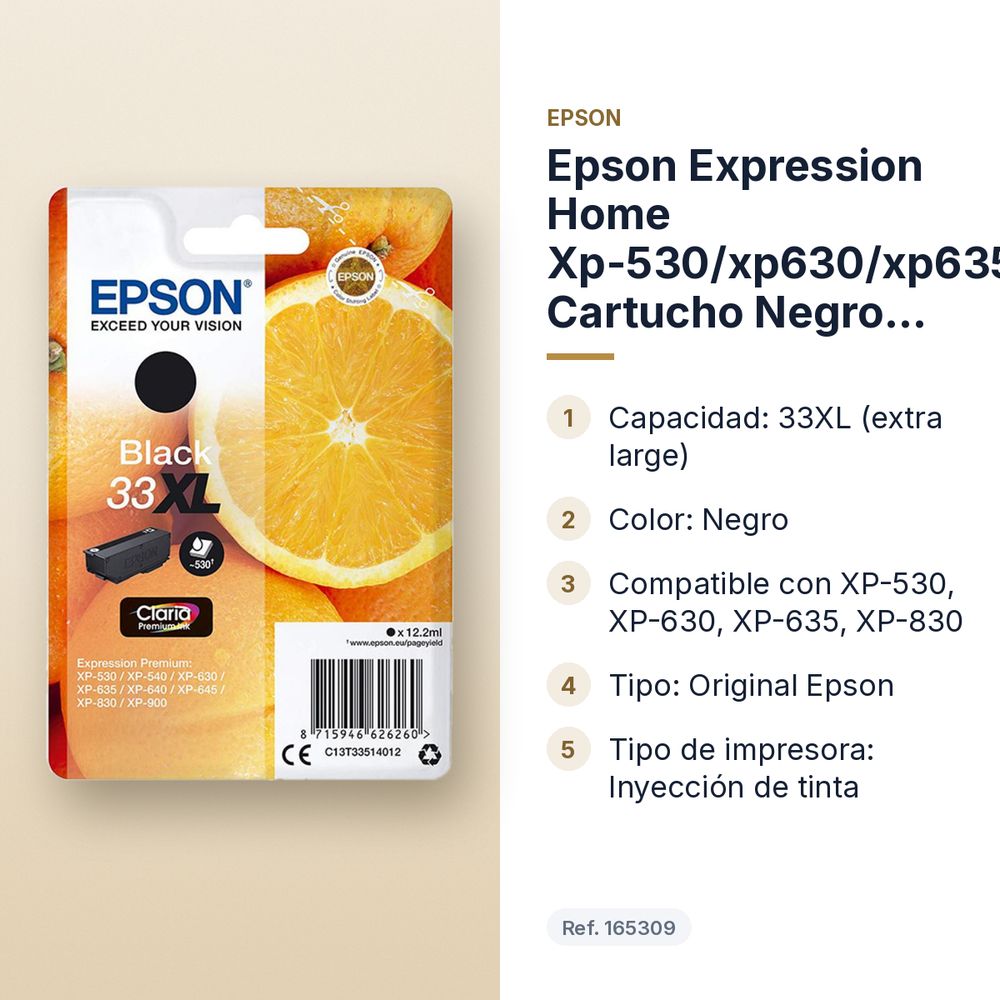 EPSON EXPRESSION HOME XP-530/XP630/XP635/XP830 CARTUCHO NEGRO 33XL - características principales