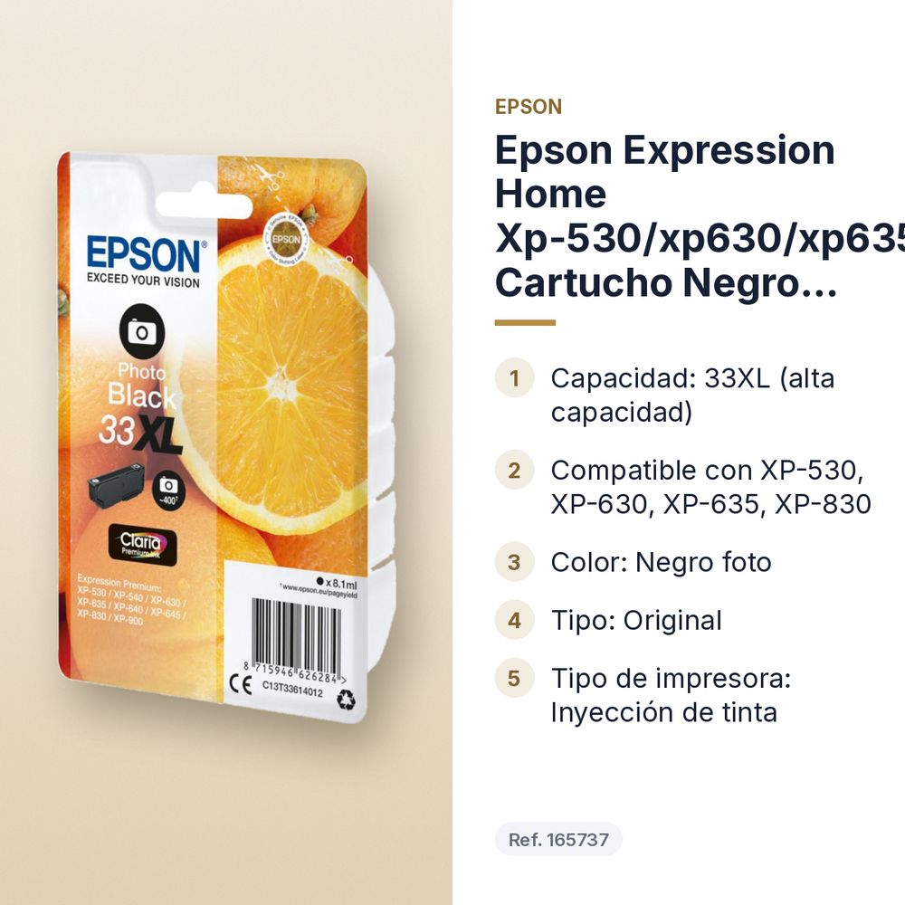 EPSON EXPRESSION HOME XP-530/XP630/XP635/XP830 CARTUCHO NEGRO FOTO 33XL - características principales