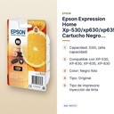 EPSON EXPRESSION HOME XP-530/XP630/XP635/XP830 CARTUCHO NEGRO FOTO 33XL - características principales