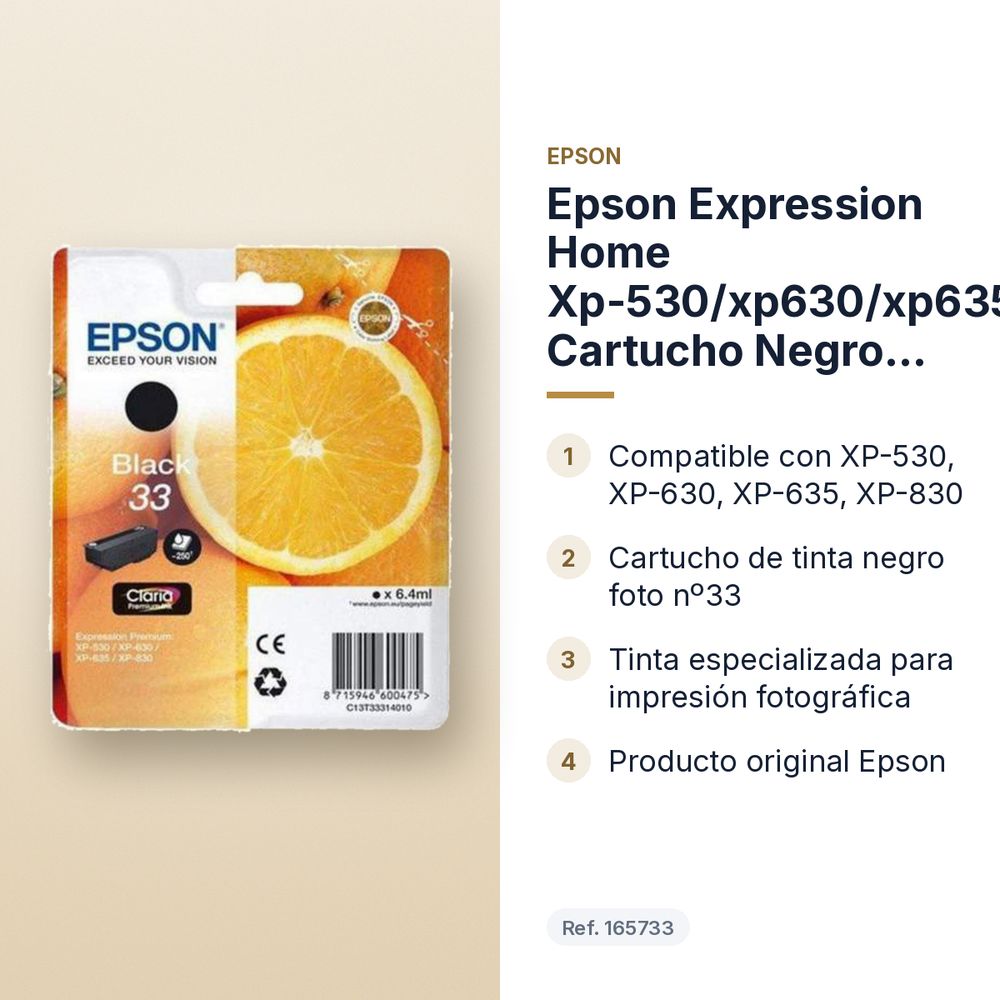 EPSON EXPRESSION HOME XP-530/XP630/XP635/XP830 CARTUCHO NEGRO FOTO Nº33 - características principales