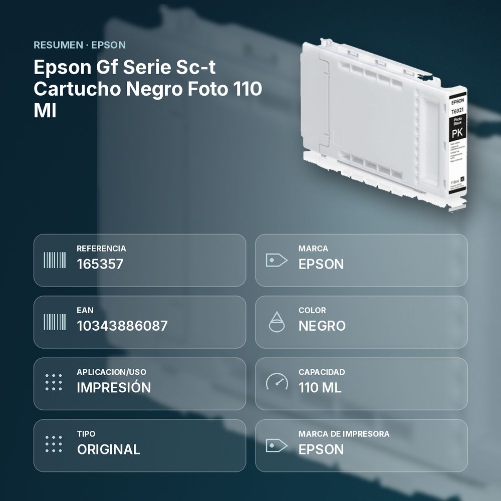EPSON GF SERIE SC-T CARTUCHO NEGRO FOTO 110 ML - resumen de atributos