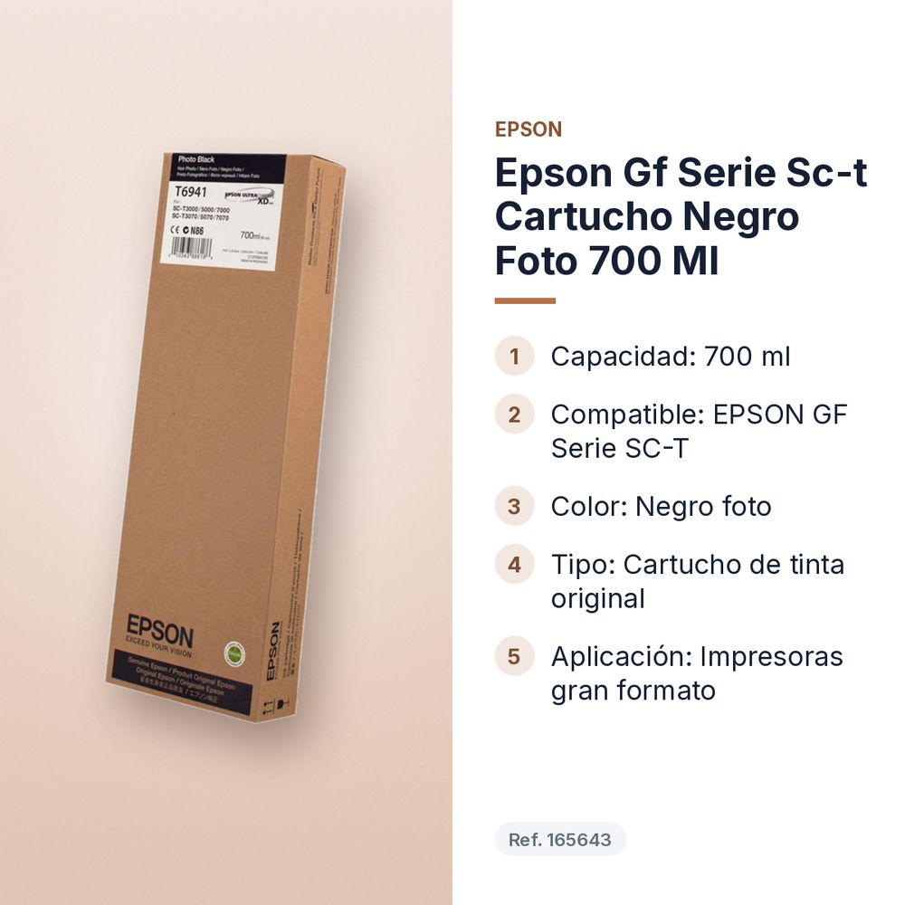 EPSON GF SERIE SC-T CARTUCHO NEGRO FOTO 700 ML - características principales