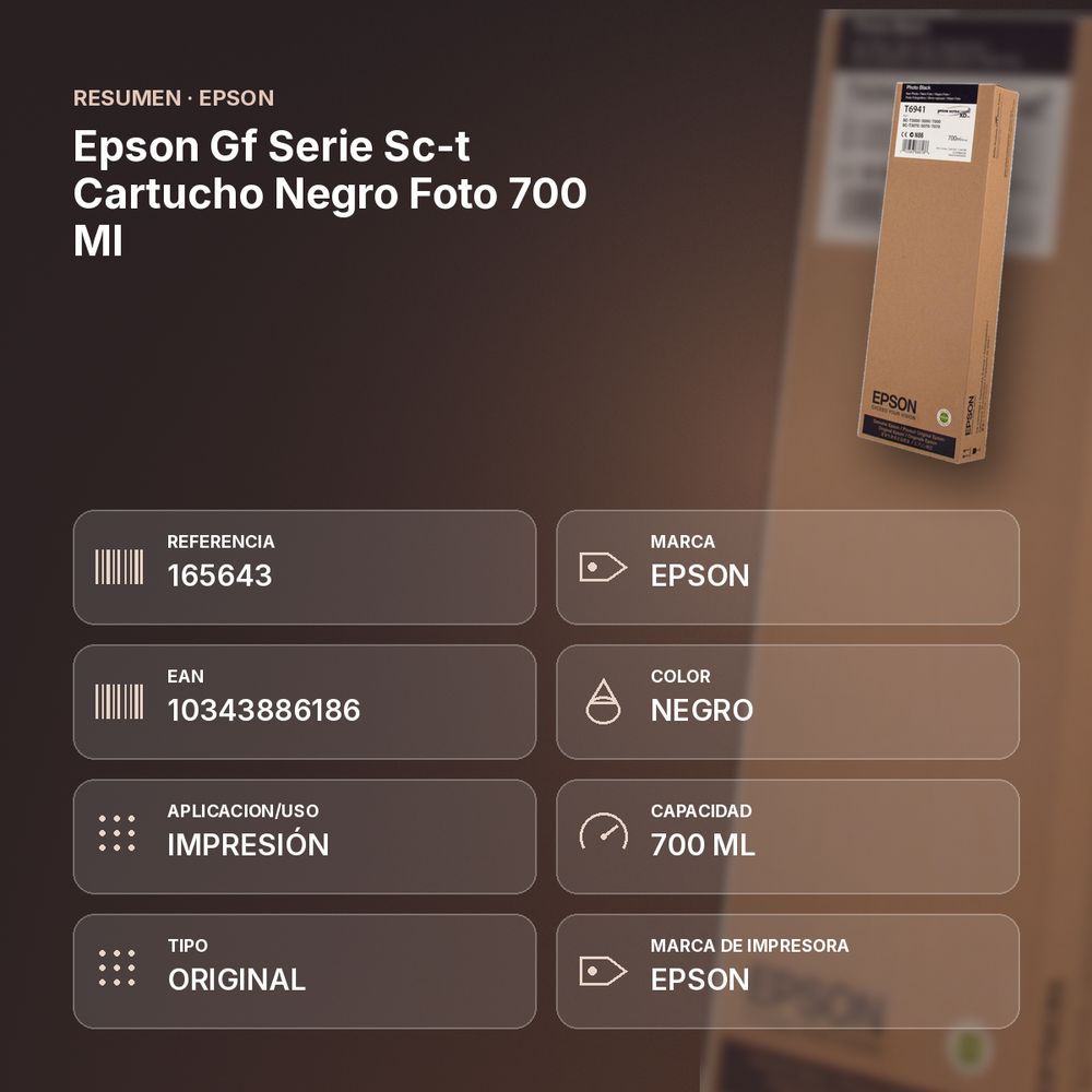 EPSON GF SERIE SC-T CARTUCHO NEGRO FOTO 700 ML - resumen de atributos