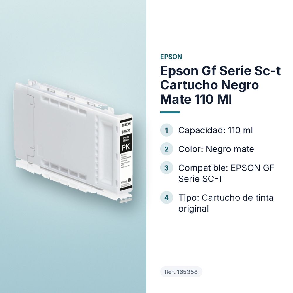 EPSON GF SERIE SC-T CARTUCHO NEGRO MATE 110 ML - características principales