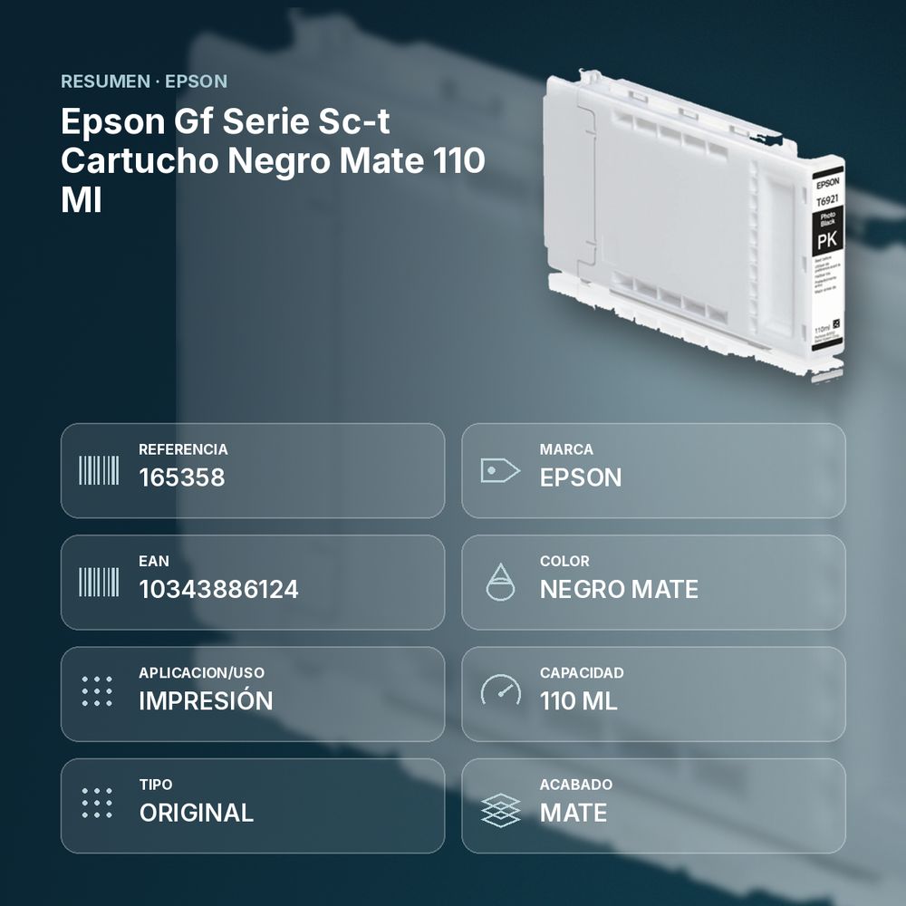 EPSON GF SERIE SC-T CARTUCHO NEGRO MATE 110 ML - resumen de atributos