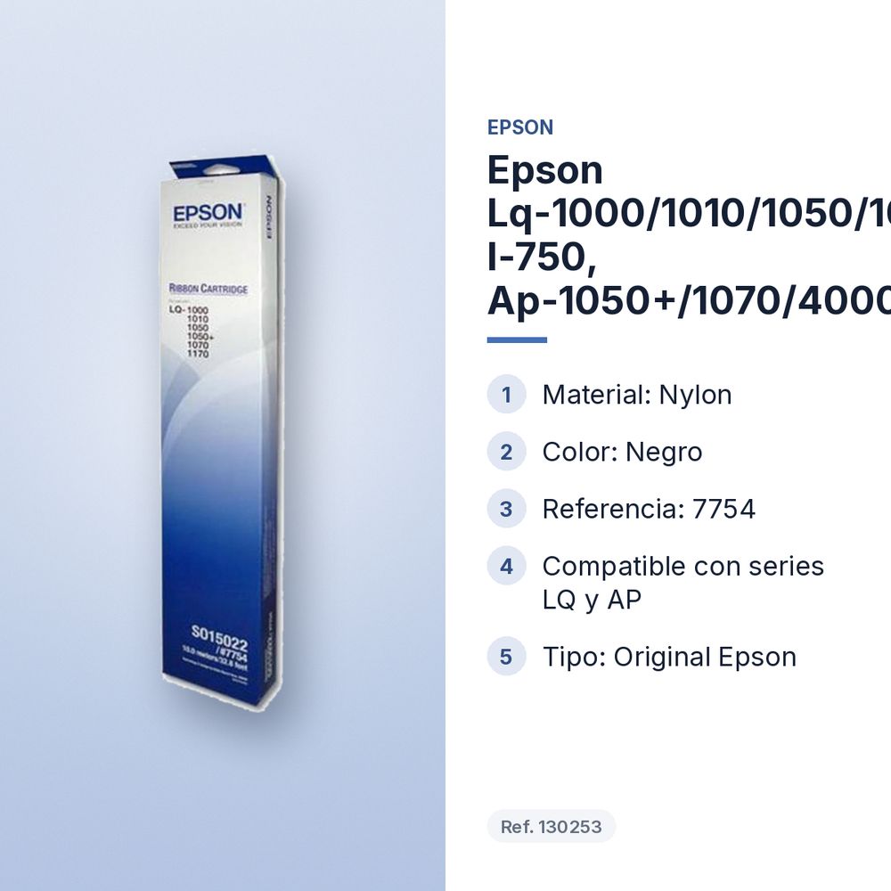 EPSON LQ-1000/1010/1050/1070/1070+/1170, L-750, AP-1050+/1070/4000/5500 CINTA NYLON NEGRO (7754) - características principales