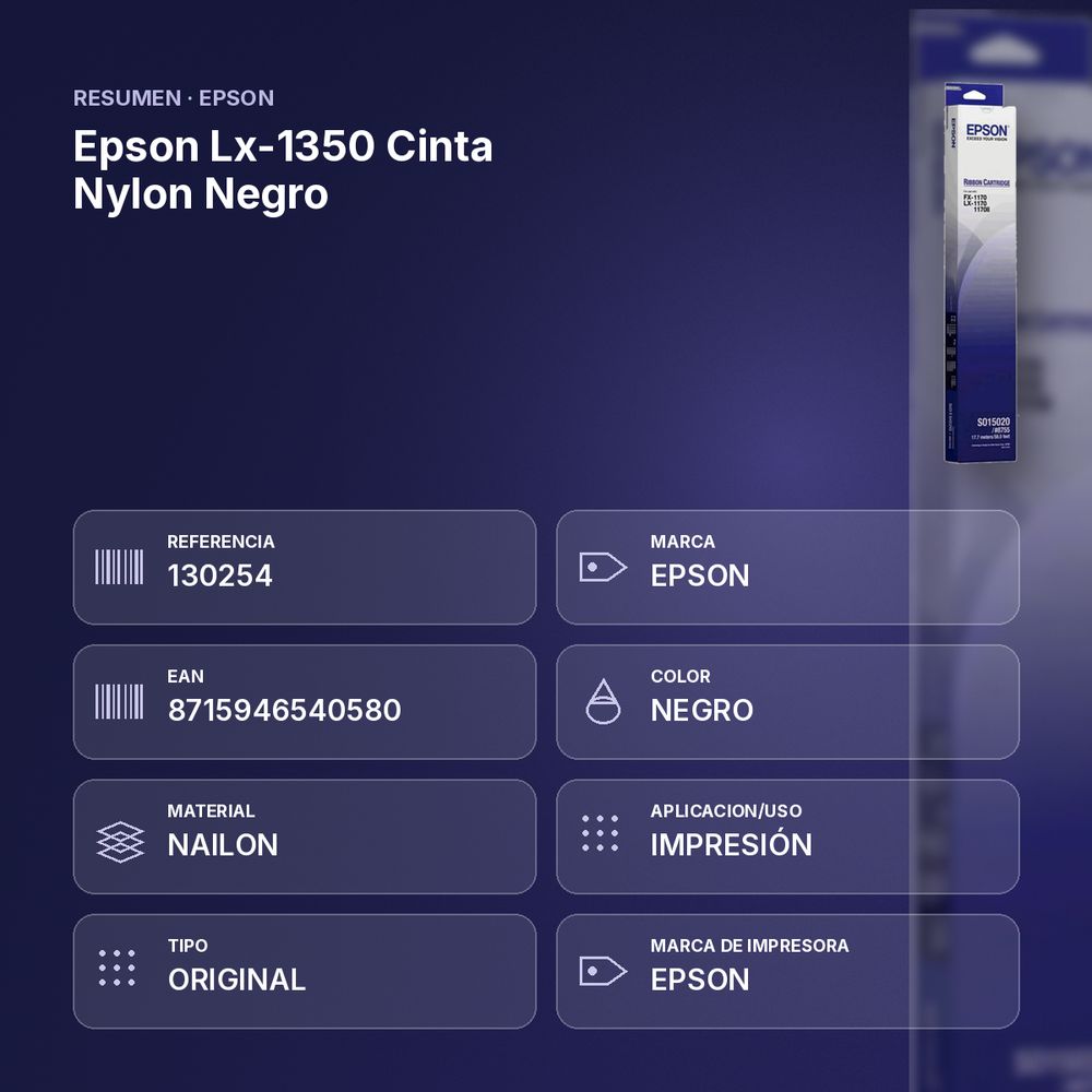 EPSON LX-1350 CINTA NYLON NEGRO - resumen de atributos