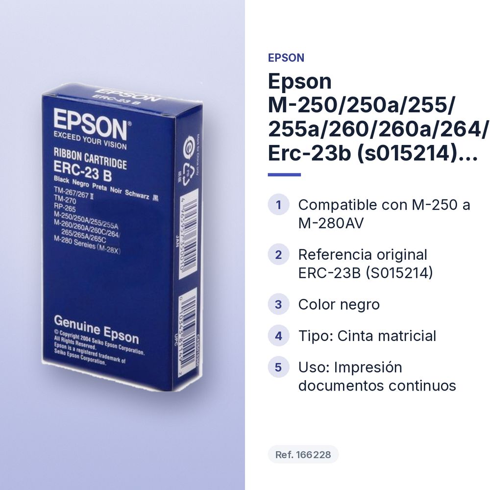 EPSON M-250/250A/255/ 255A/260/260A/264/265/265A/280/280A/280AV ERC-23B (S015214) CINTA NEGRO - características principales