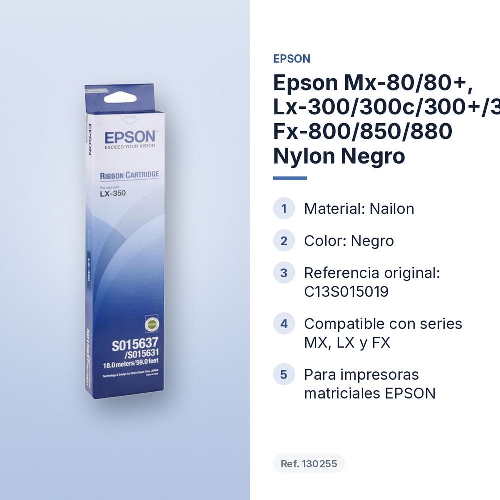 EPSON MX-80/80+, LX-300/300C/300+/300+II/350/400/800/800J/850, FX-800/850/880 NYLON NEGRO - características principales