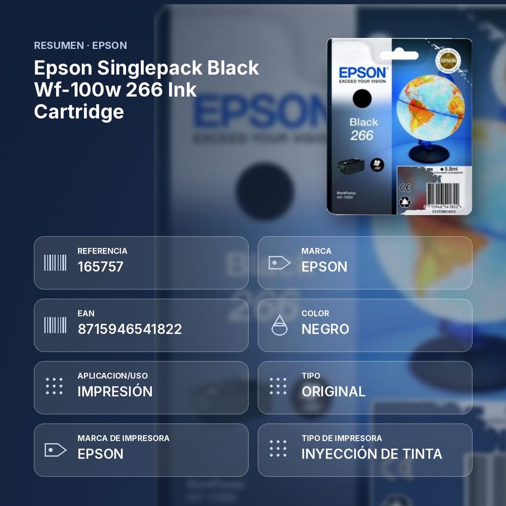 EPSON SINGLEPACK BLACK WF-100W 266 INK CARTRIDGE - resumen de atributos