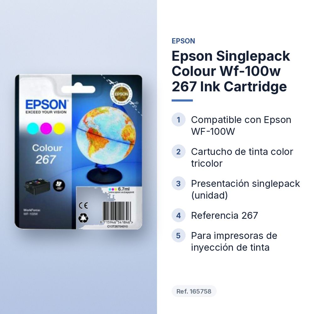 EPSON SINGLEPACK COLOUR WF-100W 267 INK CARTRIDGE - características principales