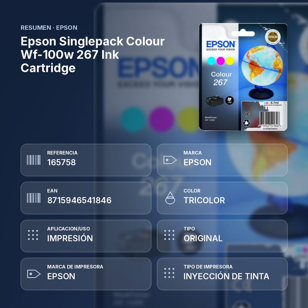 EPSON SINGLEPACK COLOUR WF-100W 267 INK CARTRIDGE - resumen de atributos