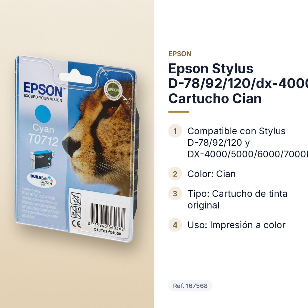 EPSON STYLUS D-78/92/120/DX-4000/5000/6000/7000F CARTUCHO CIAN - características principales