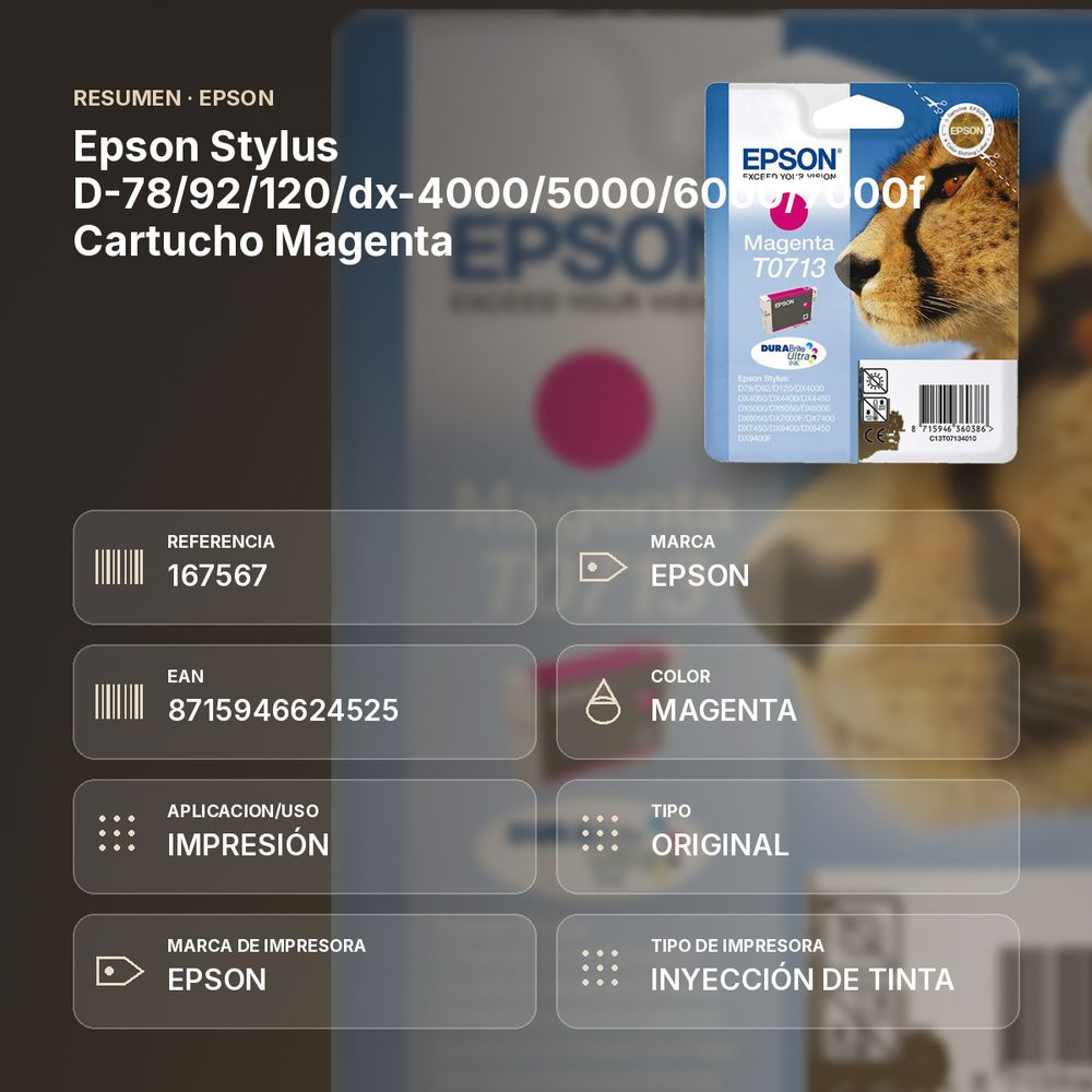 EPSON STYLUS D-78/92/120/DX-4000/5000/6000/7000F CARTUCHO MAGENTA - resumen de atributos