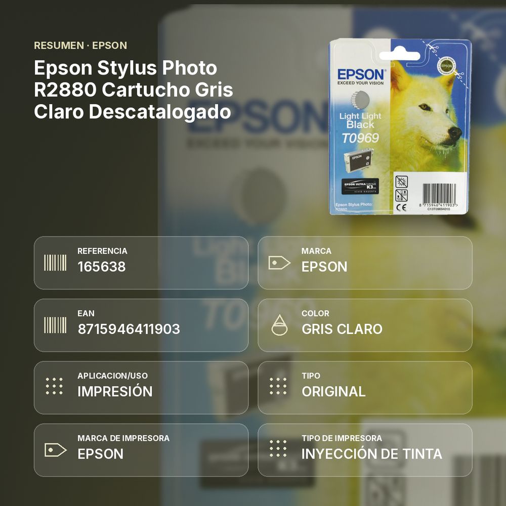 EPSON STYLUS PHOTO R2880 CARTUCHO GRIS CLARO                                                               DESCATALOGADO - resumen de atributos