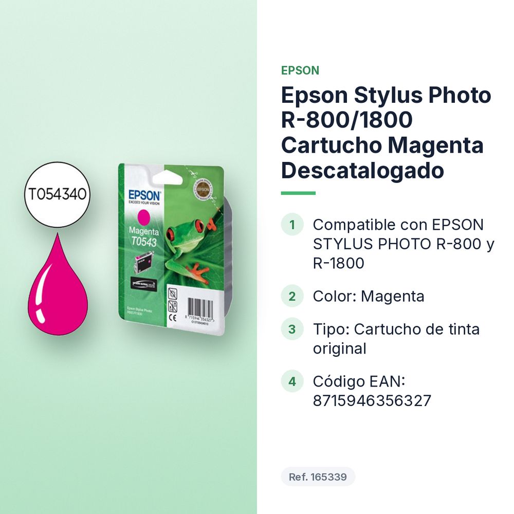 EPSON STYLUS PHOTO R-800/1800 CARTUCHO MAGENTA              DESCATALOGADO - características principales