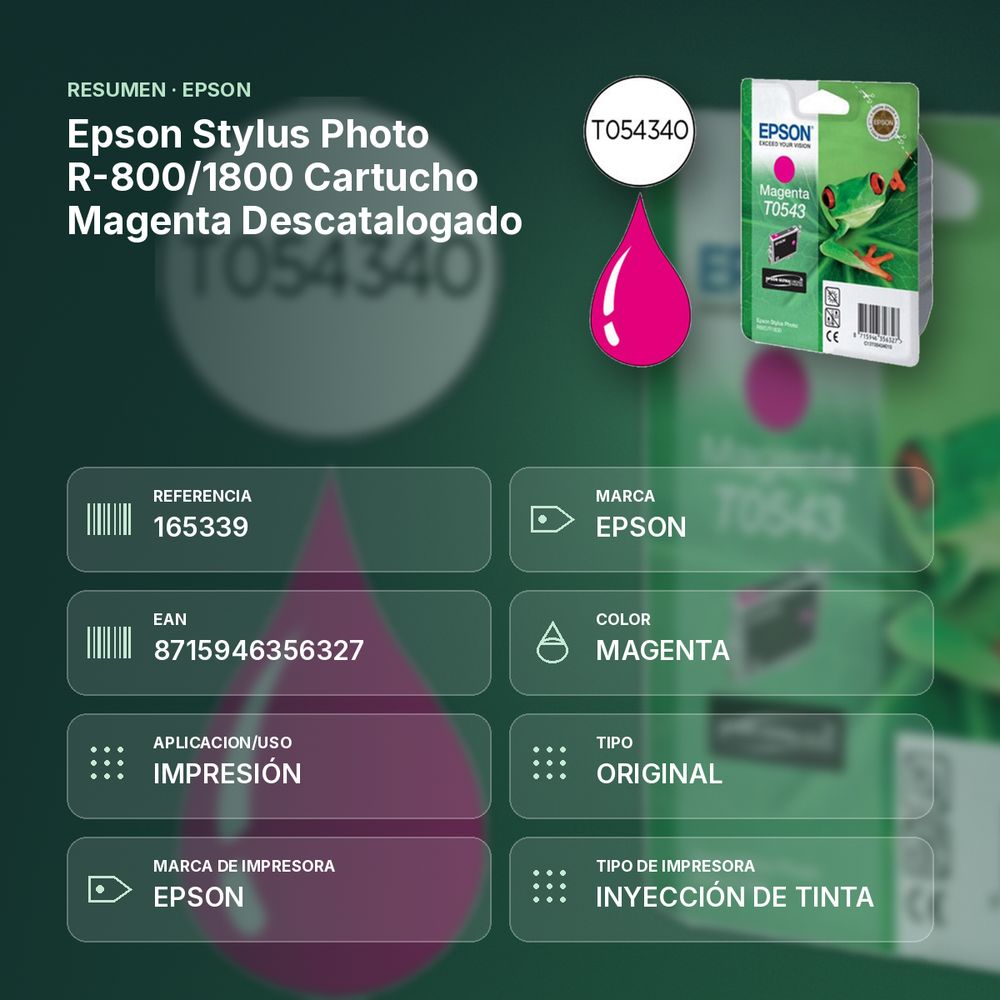 EPSON STYLUS PHOTO R-800/1800 CARTUCHO MAGENTA              DESCATALOGADO - resumen de atributos