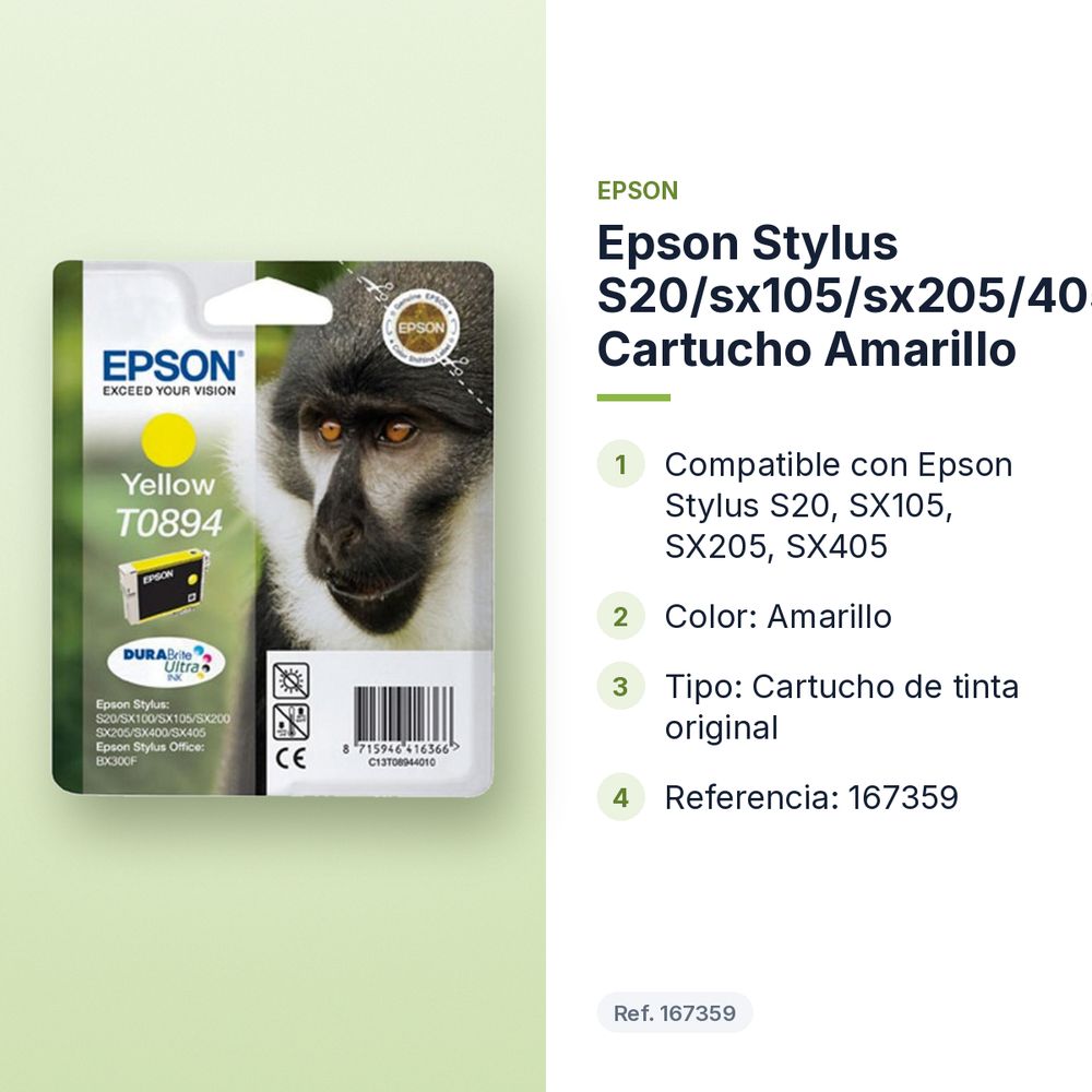 EPSON STYLUS S20/SX105/SX205/405 CARTUCHO AMARILLO - características principales