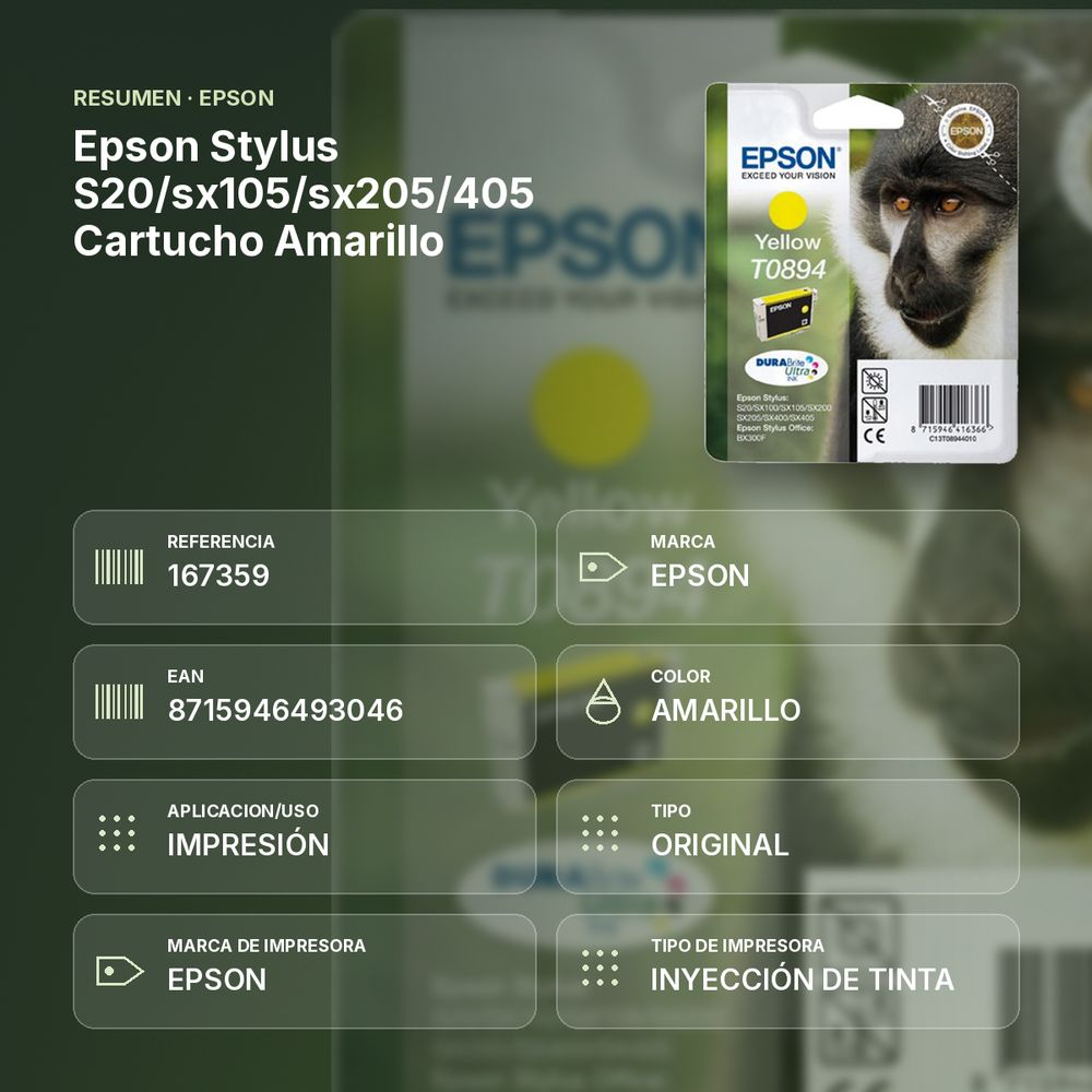 EPSON STYLUS S20/SX105/SX205/405 CARTUCHO AMARILLO - resumen de atributos