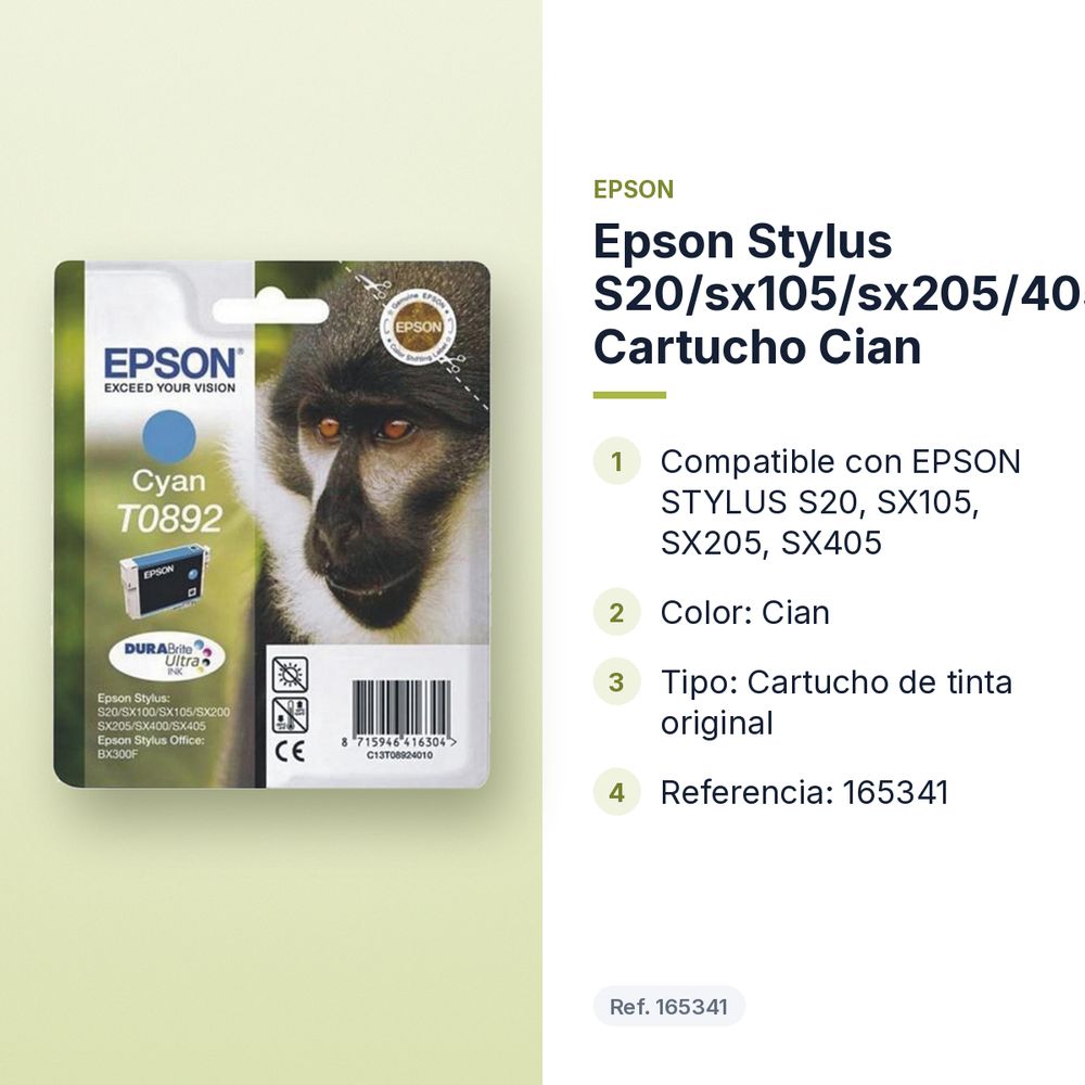 EPSON STYLUS S20/SX105/SX205/405 CARTUCHO CIAN - características principales