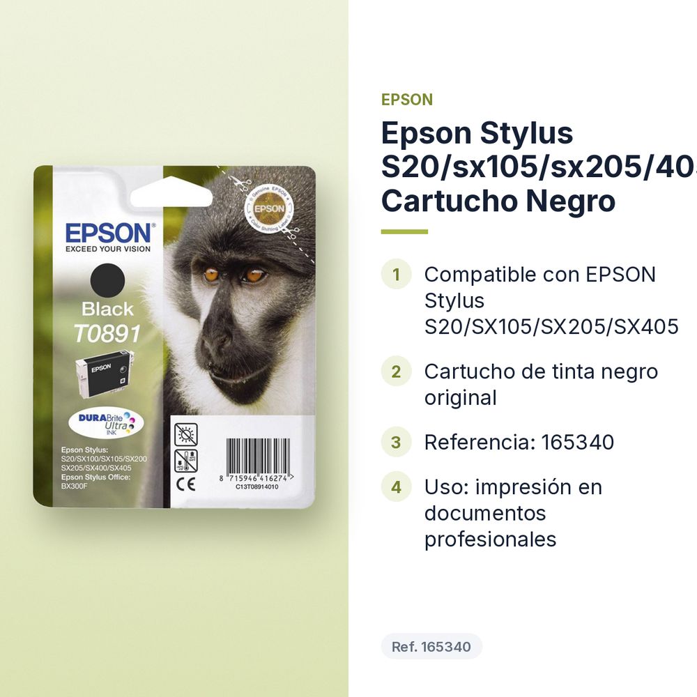 EPSON STYLUS S20/SX105/SX205/405 CARTUCHO NEGRO - características principales