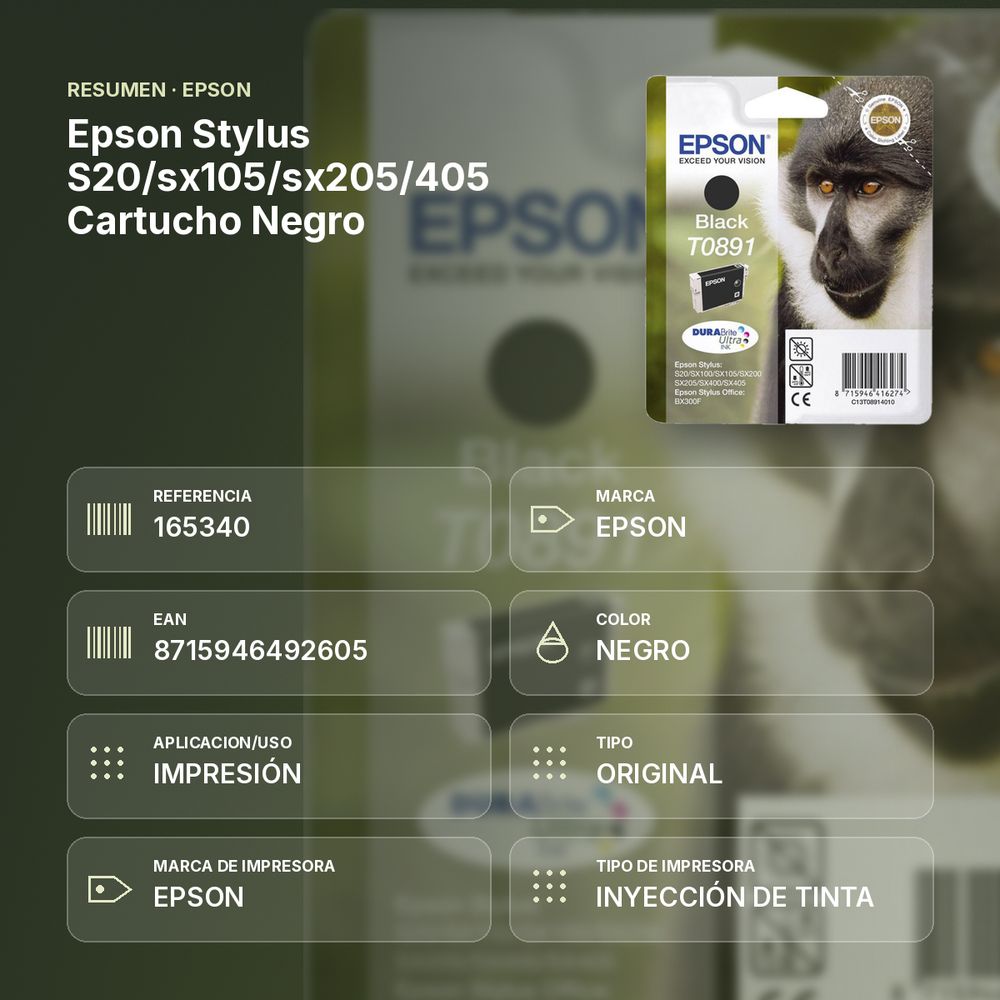 EPSON STYLUS S20/SX105/SX205/405 CARTUCHO NEGRO - resumen de atributos
