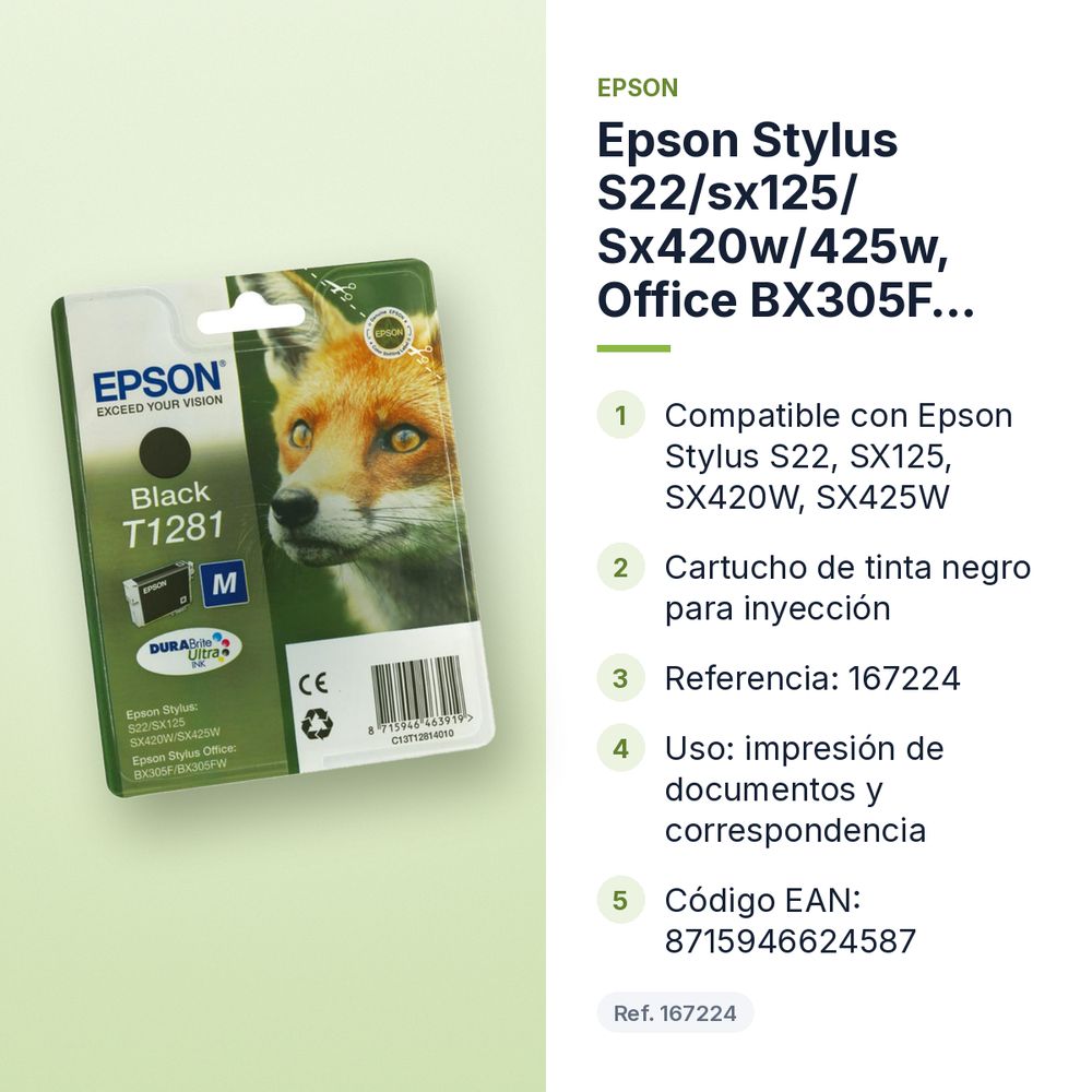 EPSON STYLUS S22/SX125/ SX420W/425W, OFFICE BX305F CARTUCHO NEGRO - características principales