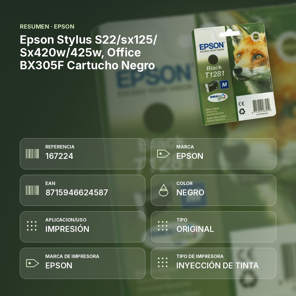 EPSON STYLUS S22/SX125/ SX420W/425W, OFFICE BX305F CARTUCHO NEGRO - resumen de atributos