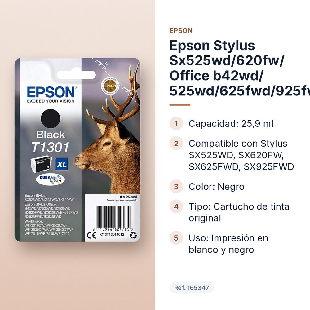 EPSON STYLUS SX525WD/620FW/ OFFICE B42WD/ 525WD/625FWD/925FWD CARTUCHO NEGRO - características principales