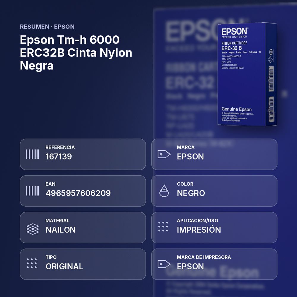 EPSON TM-H 6000 ERC32B CINTA NYLON NEGRA - resumen de atributos