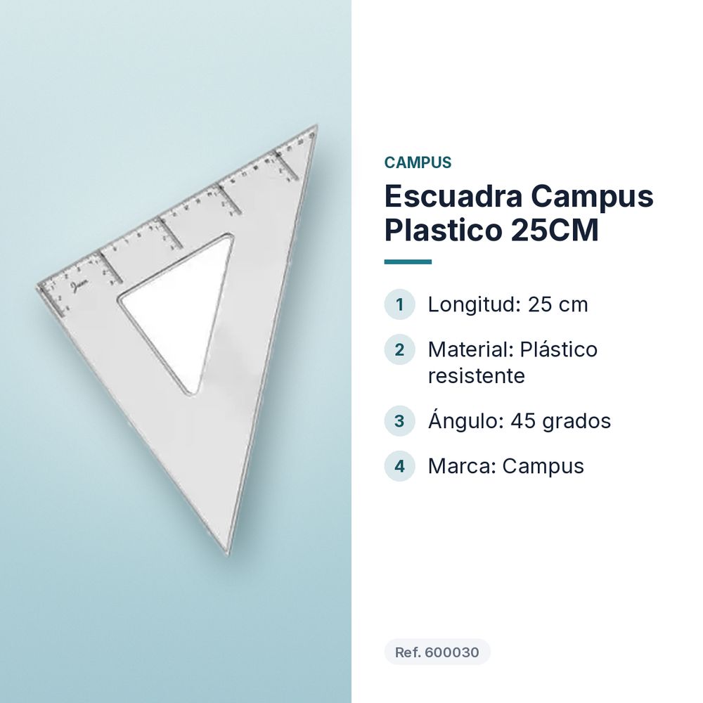 ESCUADRA CAMPUS PLASTICO 25CM - características principales