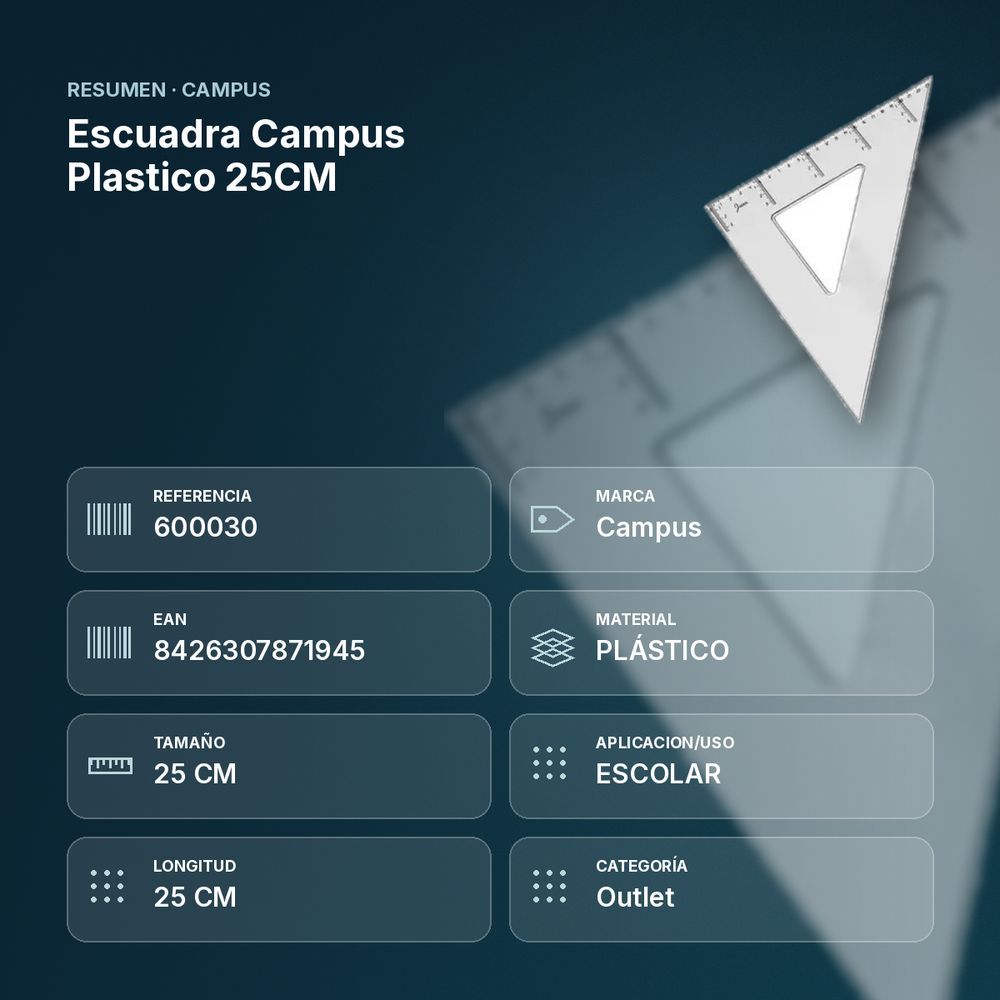 ESCUADRA CAMPUS PLASTICO 25CM - resumen de atributos