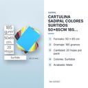 CARTULINA SADIPAL COLORES SURTIDOS 50x65CM 185 GRAMOS PACK 20 HOJAS - características principales