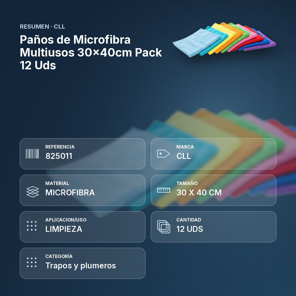 PAÑOS DE MICROFIBRA MULTIUSOS 30×40CM PACK 12 UDS - resumen de atributos