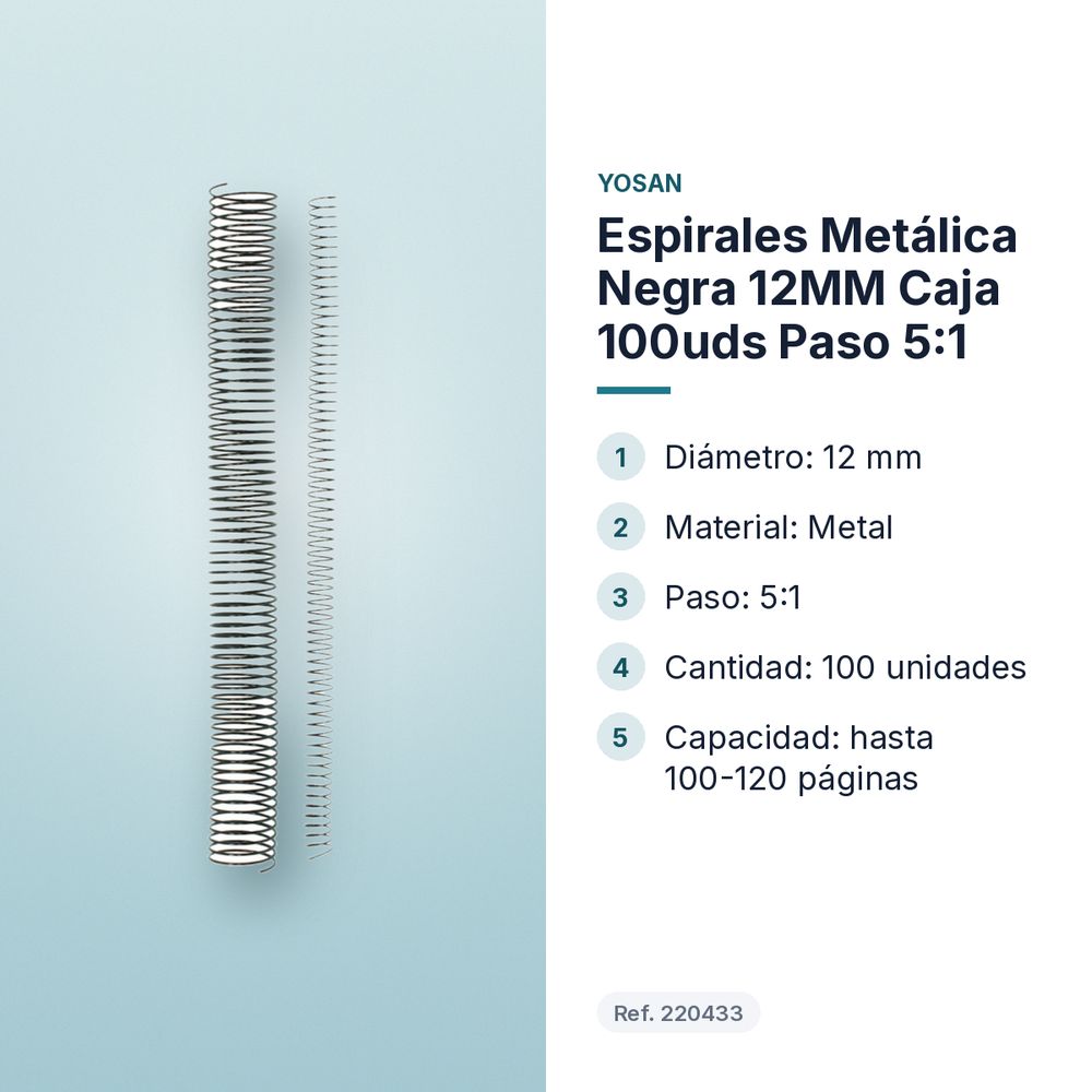 ESPIRALES METÁLICA NEGRA 12MM CAJA 100UDS PASO 5:1 - características principales