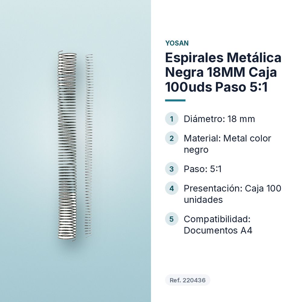ESPIRALES METÁLICA NEGRA 18MM CAJA 100UDS PASO 5:1 - características principales