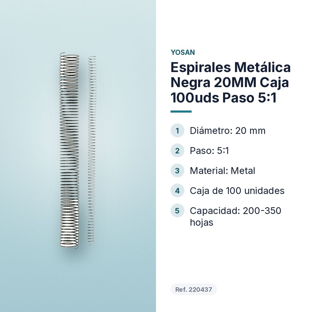 ESPIRALES METÁLICA NEGRA 20MM CAJA 100UDS PASO 5:1 - características principales