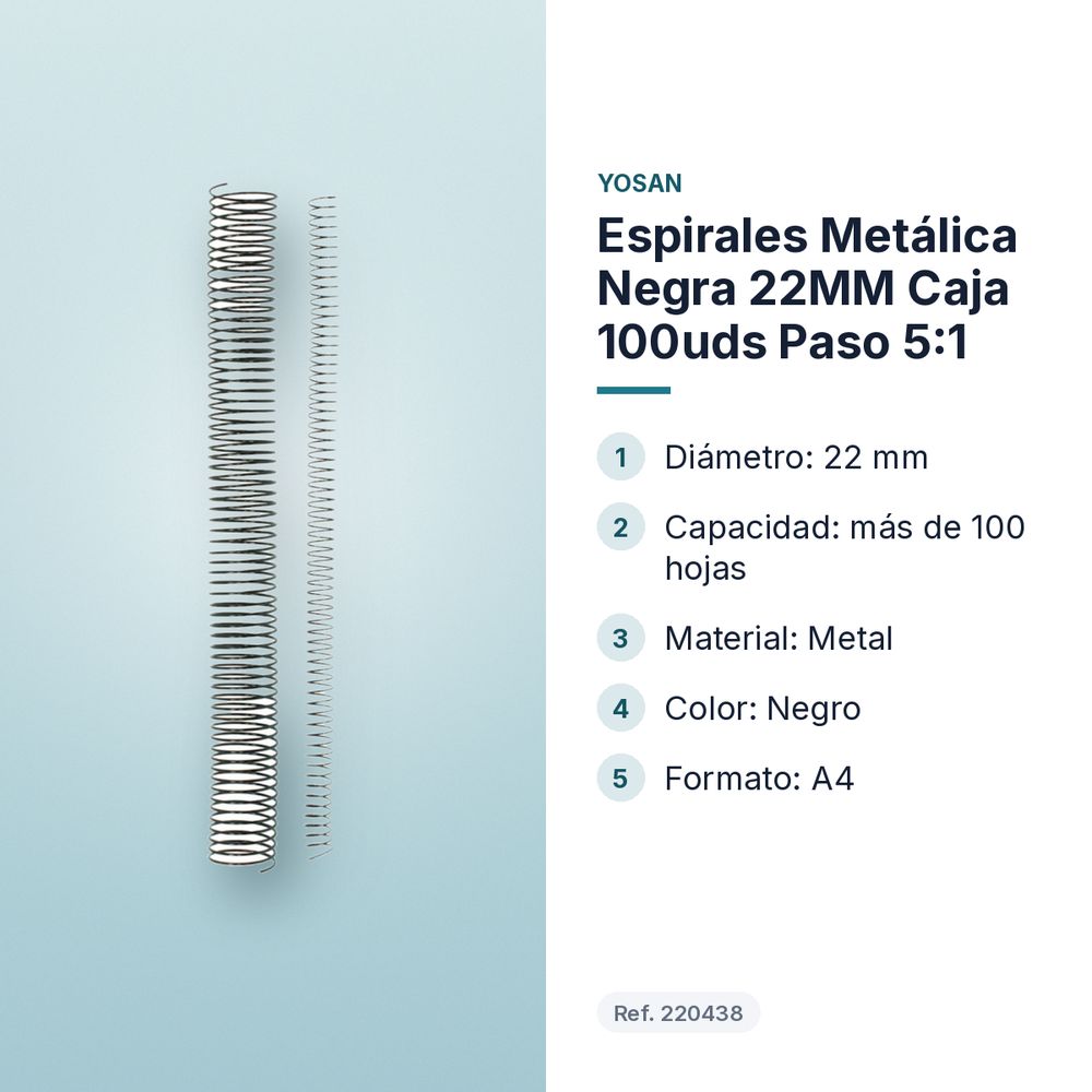 ESPIRALES METÁLICA NEGRA 22MM CAJA 100UDS PASO 5:1 - características principales