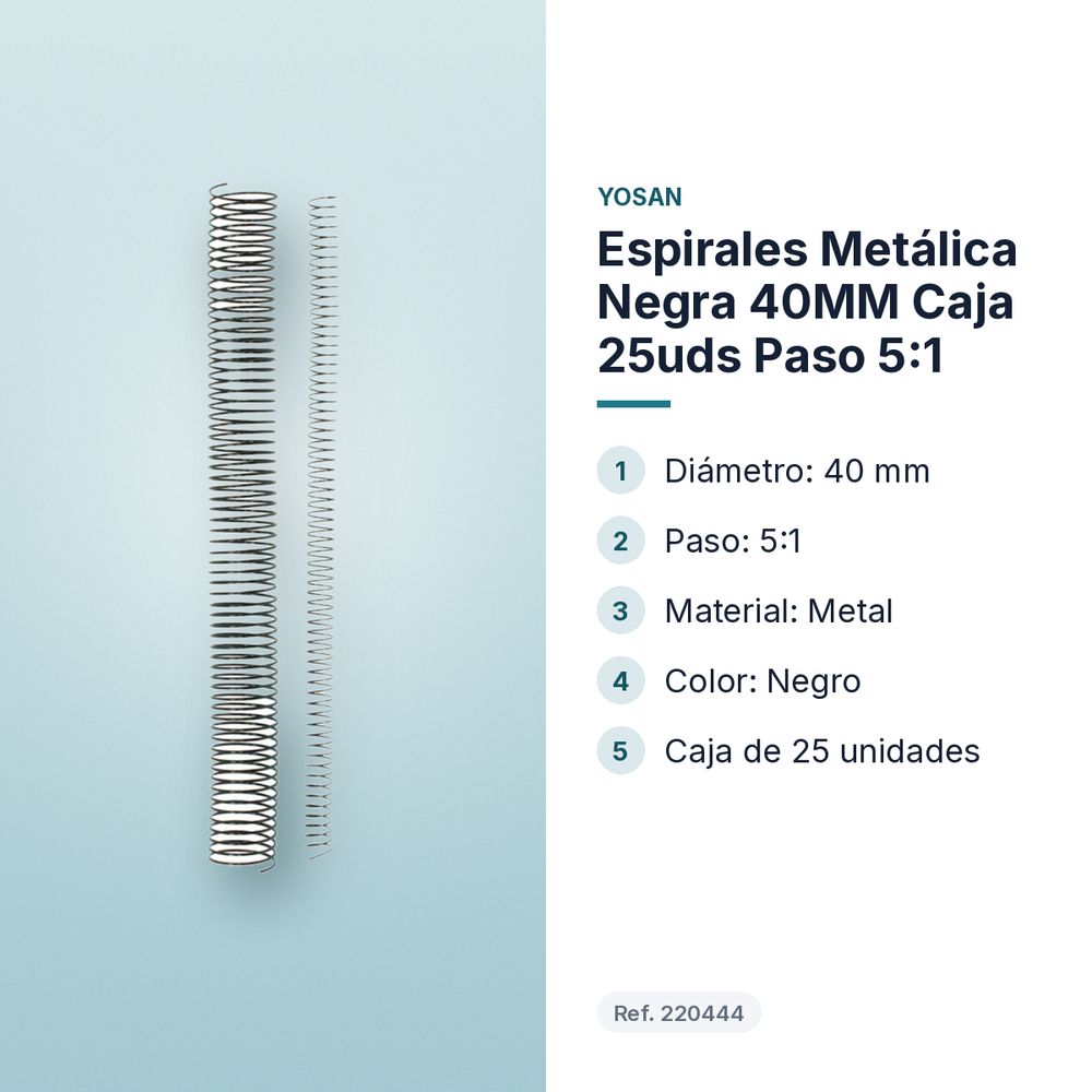 ESPIRALES METÁLICA NEGRA 40MM CAJA 25UDS PASO 5:1 - características principales