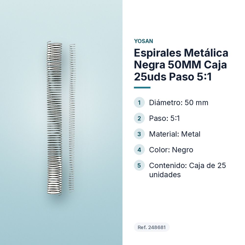 ESPIRALES METÁLICA NEGRA 50MM CAJA 25UDS PASO 5:1 - características principales